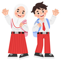 Illustration of Indonesian elementary school students