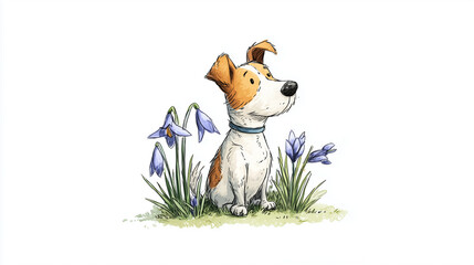 Naklejka premium Cute Dog and Spring Illustration Background Wallpaper