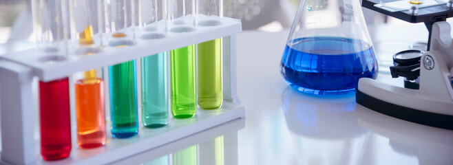 Banner Science laboratory chemistry test science lab with microscope glass tubes chemical beaker...