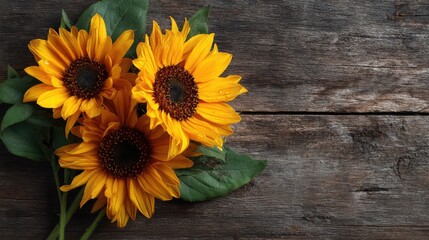 Obraz premium Sunflowers on Wood Rustic Beauty.