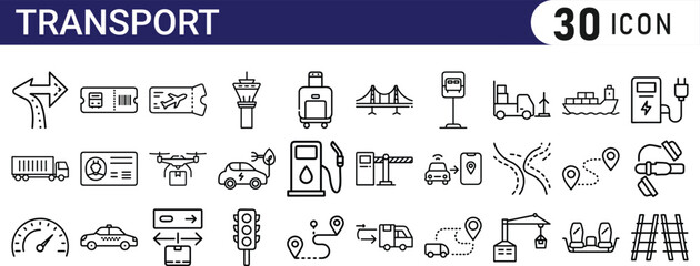 Transport line icon set. transport icon