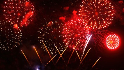 Red Firework celebrate anniversary happy new year 2025, 4th of july holiday festival. red firework...