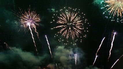 Green Firework celebrate anniversary happy new year 2025, 4th of july holiday festival. Green...
