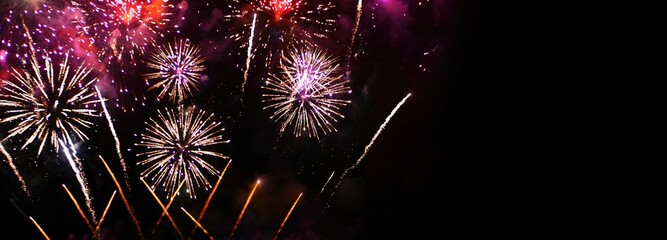 Banner Purple Firework celebrate anniversary happy new year 2025, 4th of july holiday festival....