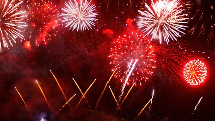 Red Firework celebrate anniversary happy new year 2025, 4th of july holiday festival. red firework...
