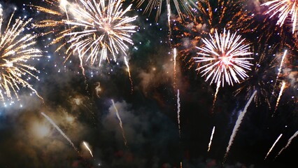 Golden Firework Countdown to new year 2025 party time event anniversary independence day night time...