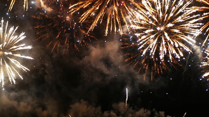 Golden Firework Countdown to new year 2025 party time event anniversary independence day night time...