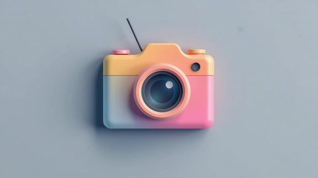 A colorful, stylized camera with gradient pastel hues sits centered on a plain background.