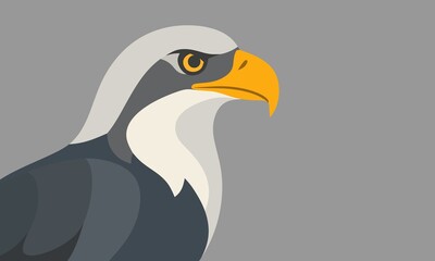 Naklejka premium Minimalist illustration of an eagle in side view. Flat design with bold colors and clean lines, perfect for wildlife, patriotic, or nature-themed graphic projects.