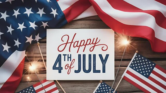 Happy 4th of july american flag and festive card