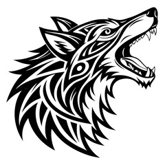 Obraz premium Powerful Wolf Tattoo – Sleek and Stylish Silhouette Vector Illustration 