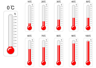 set of thermometers.  Temperature thermometer icon collection. thermometer with various degrees Celsius on transparent background
