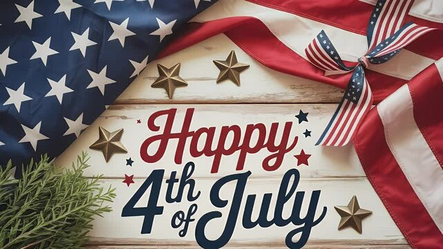 Happy 4th of july american flag and stars on rustic wood