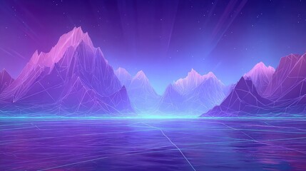 Synthwave Mountains Cyberpunk Peaks with Electric Lake, and Vaporwave Landscape.