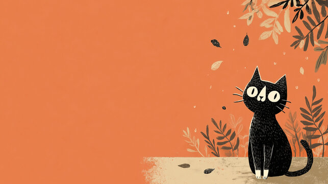 Cute Cat Autumn Leaves Illustration Background Wallpaper