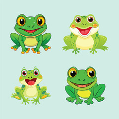 Four Cartoon Frogs with Different Poses and Expressions