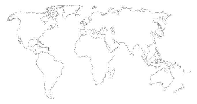 world map Line art Illustration with boundaries of continents isolated silhouette stylize