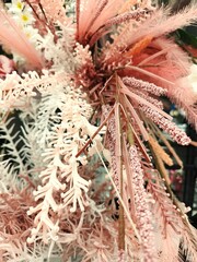 A bouquet of pink and white dried flowers, abstract pattern, for a background, as a base.