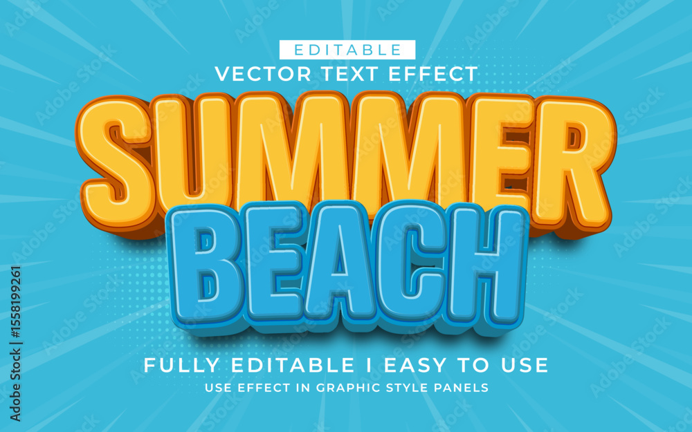 Poster 3d editable summer text effect typography style template