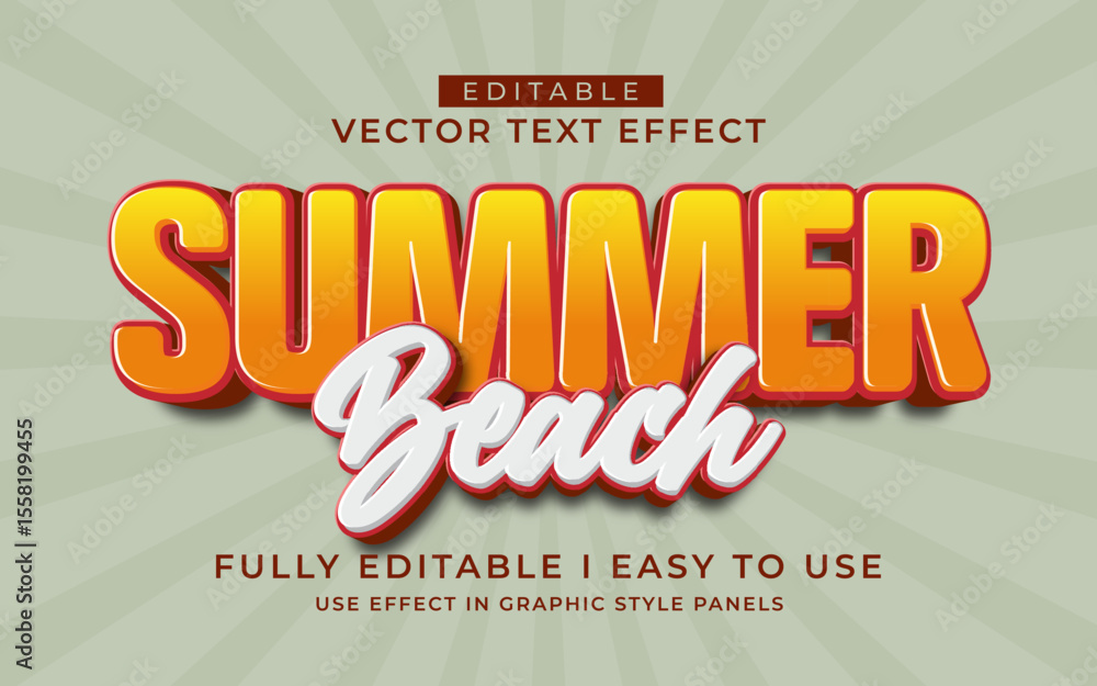 Poster 3d editable summer text effect typography style template