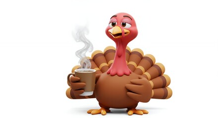 Cartoon turkey with coffee cup