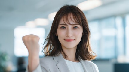 Fototapeta premium オフィスでやる気を見せる若い女性会社員
