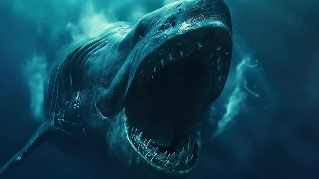 big fish in the deep sea, sea monster, sea predator footage