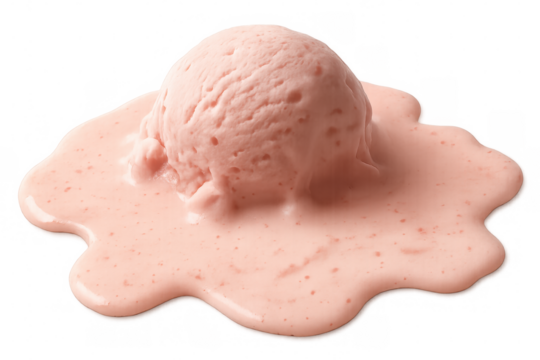 Strawberry ice cream melting, dripping creamy pink liquid, revealing summer sweetness against transparent surface
