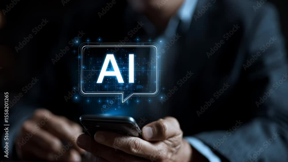 Aufkleber a person holding a smartphone with a digital ai icon floating above it, symbolizing artificial intel