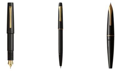 Classic Luxury Writing Instruments Set with Gold Accents, Isolated on Transparent, white background