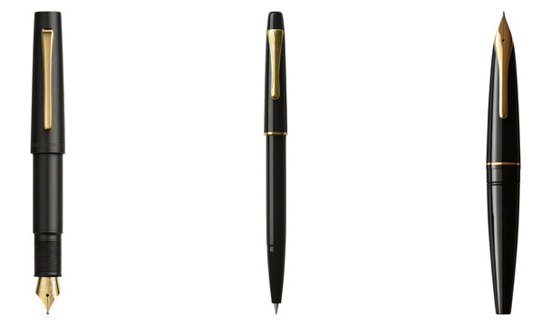 Classic Luxury Writing Instruments Set with Gold Accents, Isolated on Transparent, white background