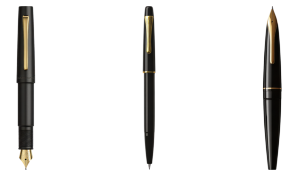 Classic Luxury Writing Instruments Set with Gold Accents, Isolated on Transparent, white background