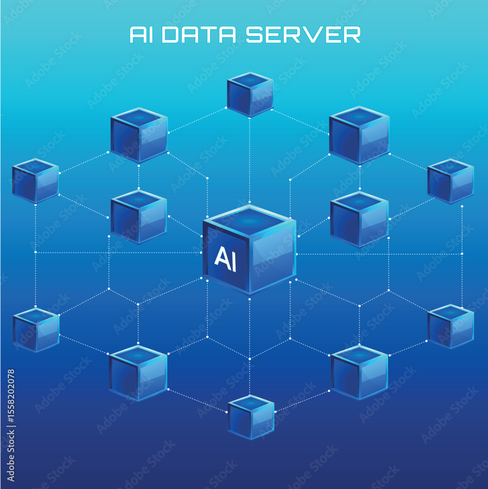 Poster data server artificial intelligence vector cubes. futuristic modern cyber elements. social network c