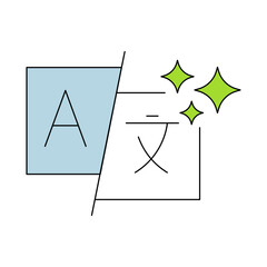 AI Generated Translation icon. Language symbols with A and X. Multilingual Translation, AI-Powered Language Tools, Cross-Language Communication. Vector illustration.