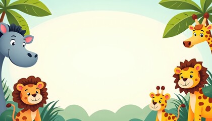 Obraz premium Animal jungle themed frame cartoon animals empty center space