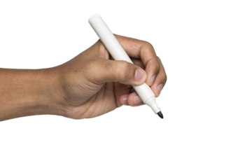 male hand holding whiteboard marker isolated on white background