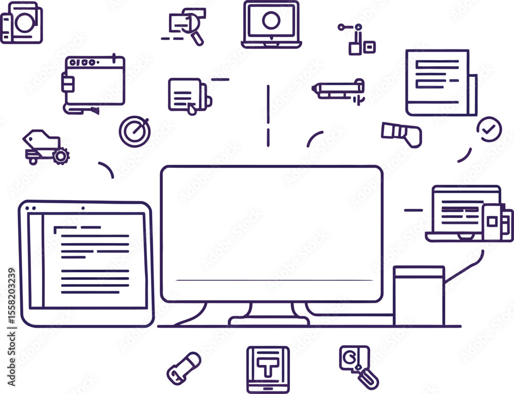Poster flat vector icon set for web design and internet business technology