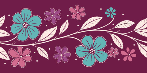 Smooth repeating floral , seamless classic and unique flower painting on pink, dark purple white  background vector illustration.