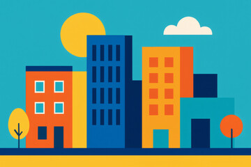 Naklejka premium Urban Minimalist Cityscape with Bright Color Palette.