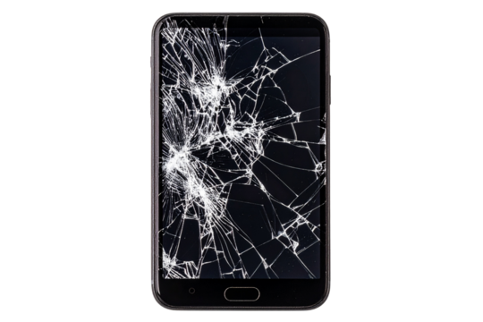 Mobile Phone with Cracked Screen and Spiderweb Fractures, isolated on a transparent background - Powered by Adobe