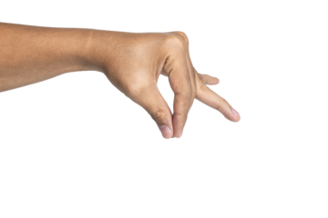 male hand gesture sprinkling salt or spices or hold something isolated on white background