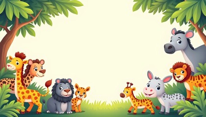 Naklejka premium Animal jungle themed frame cartoon animals empty center space