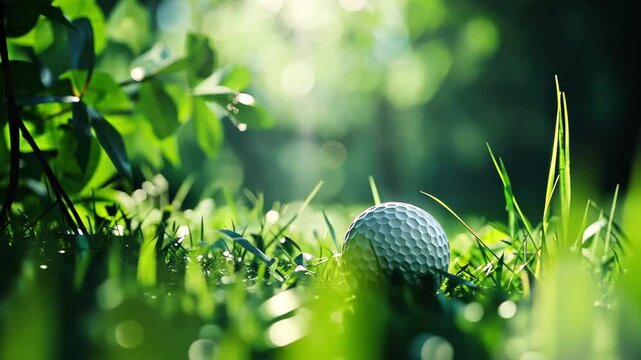 Lost golf ball resting in lush green grass during a sunny afternoon, Lost Golf Ball In The Grass