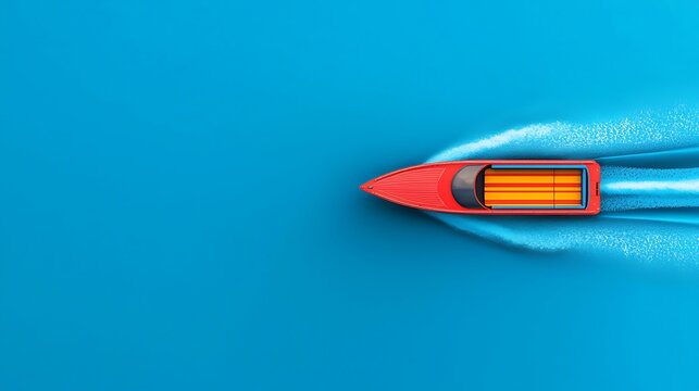 Aerial View of a Bright Red Speedboat Cutting Through Turquoise Waters on a Sunny Day