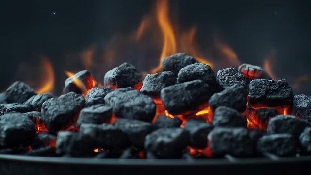 Burning charcoal briquettes in a grill