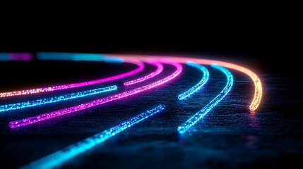Vibrant Neon Lights Curving in Dark Space Creating Dynamic Colorful Patterns