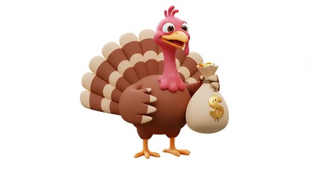 Cartoon turkey holding money bag