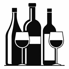 wine bottles and glasses silhouette icon vector