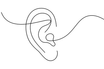 Ear continuous one line drawing in minimalist style with isolated outline vector illustration
