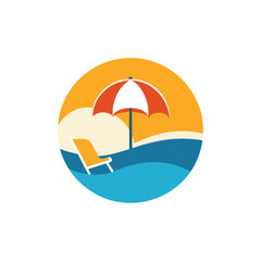 relaxing beach view logo with umbrella beach